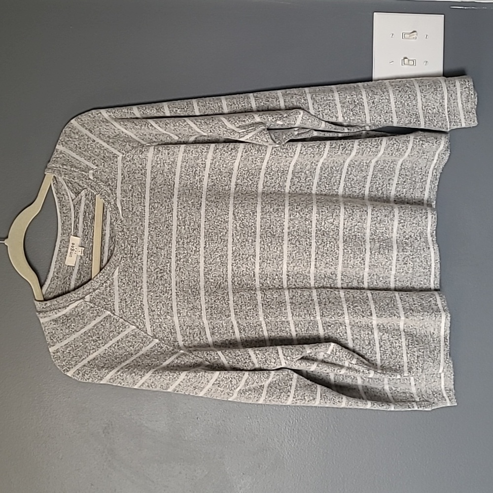 Soft Grey and White Striped Sweater
